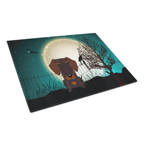 Halloween Scary Wire Haired Dachshund Chocolate Glass Cutting Board Large
