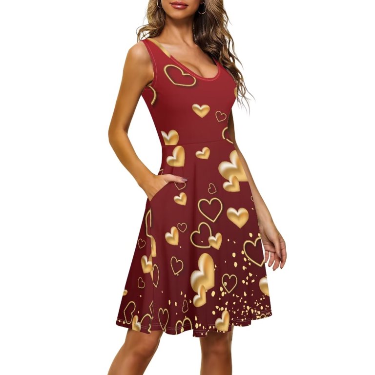 red and gold casual dress Red-gold Valentine's Dress Drop Waist Full Swing Skirt Metallic Gold Lacy Floral Fiesta Dress off Shoulder Layered Neckline Frilly Skirt