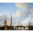 thumbnail image 2 of Willem van de Velde the Younger 23x20 Gold Ornate Framed and Double Matted Museum Art Print Titled - Calm- a States Yacht Under Sail Close to the Shore with Many Other Vessels, 2 of 4