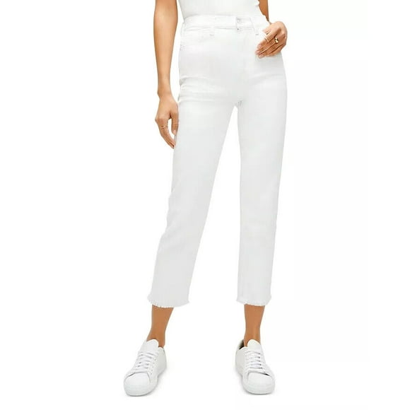 7 For All Mankind High Waist Cropped Straight In Prince Street White Size 28