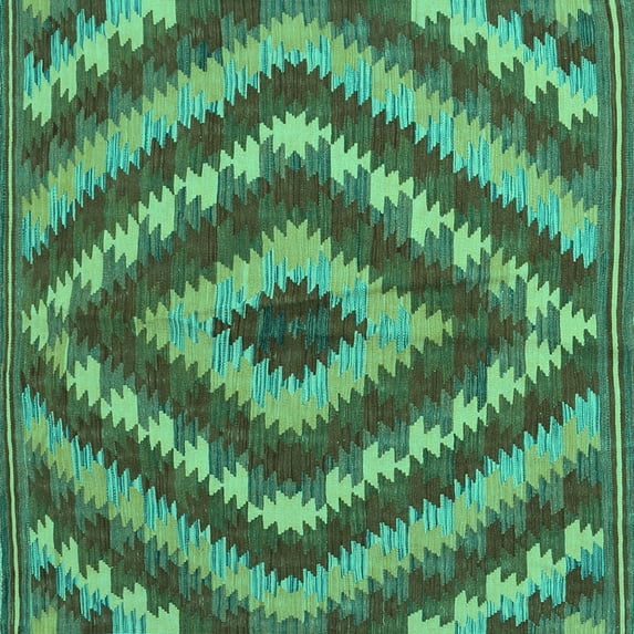 Ahgly Company Machine Washable Indoor Square Southwestern Turquoise Blue Country Area Rugs, 6' Square