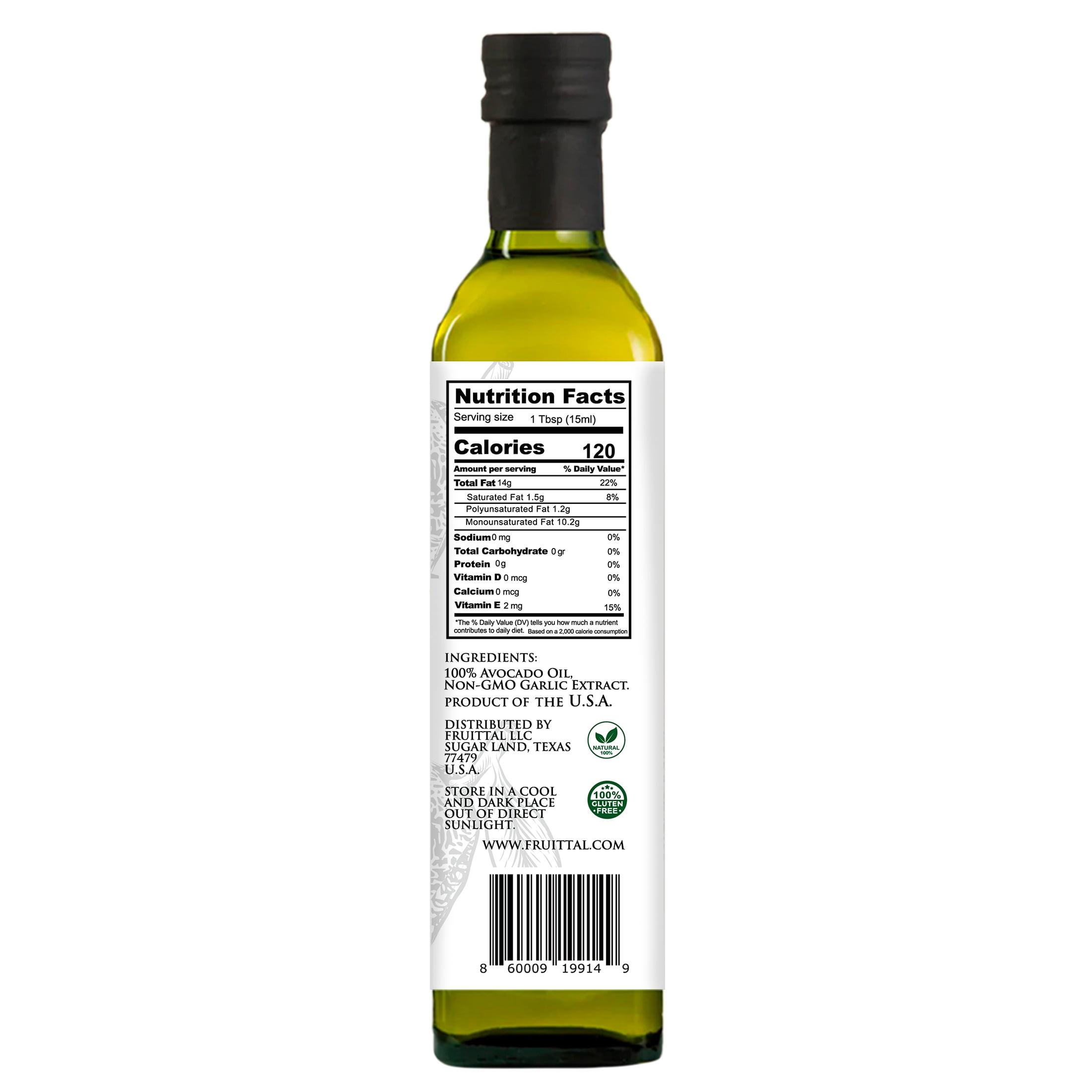 Fruittal  Garlic-Infused Avocado Oil – 100% Pure, USA Made and Rich in Health Benefits (16.9 oz)