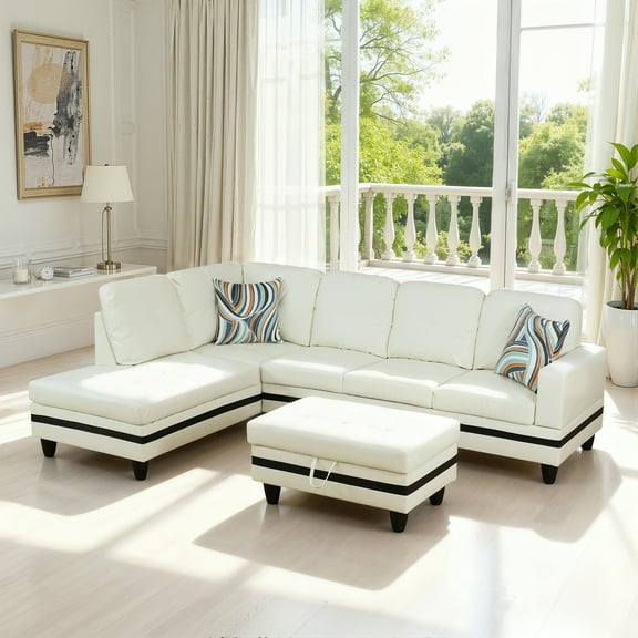 MAYEERTY PU Synthetic Leather 3-Piece Couch Living Room Sofa Setļ¼White And Black