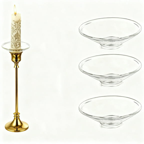 Trianu 3Pcs Glass Bobeches for Candlestick Holders, Round Clear Candle Drip Protectors Candle Rings for Tapers, Candle Drip Catcher for Candle Stick Candle Holder for Wedding Party Church Home