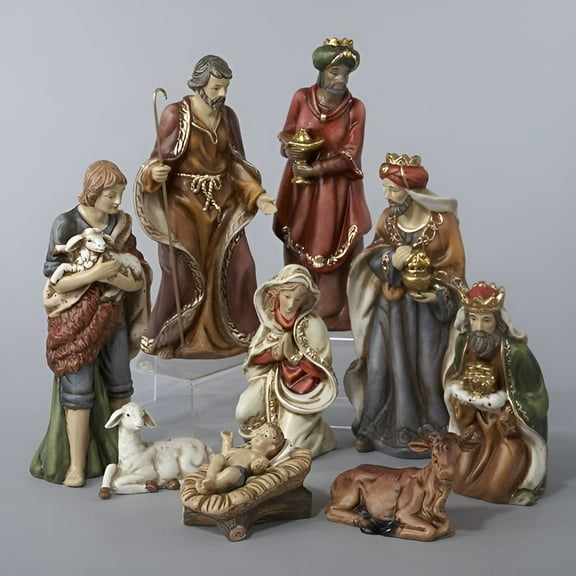 Kurt Adler 9-Inch Porcelain Nativity Figure Set of 9 – Holiday Christmas Table Decoration