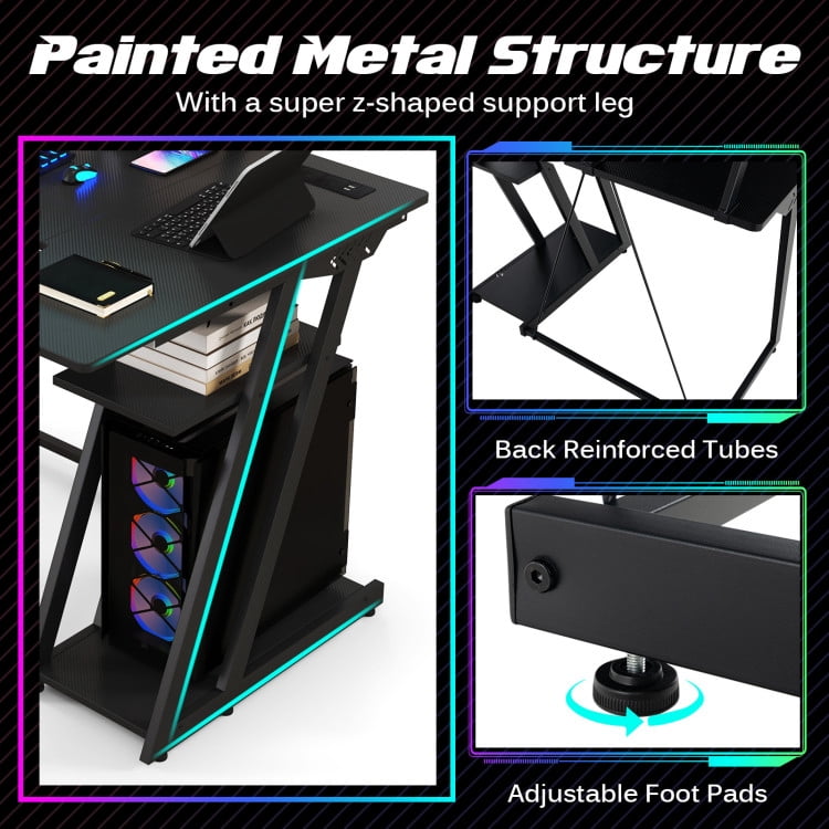 Resenkos L Shaped Gaming Desk with Outlets and USB Ports-Black, Home Office Desks, Gaming Computer Desks for Study,Working,Writing