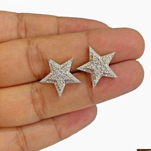 Om Jewels Real Moissanite 1Ct Round Cut 14K Yellow Gold Plated Womens Star Stud Earrings