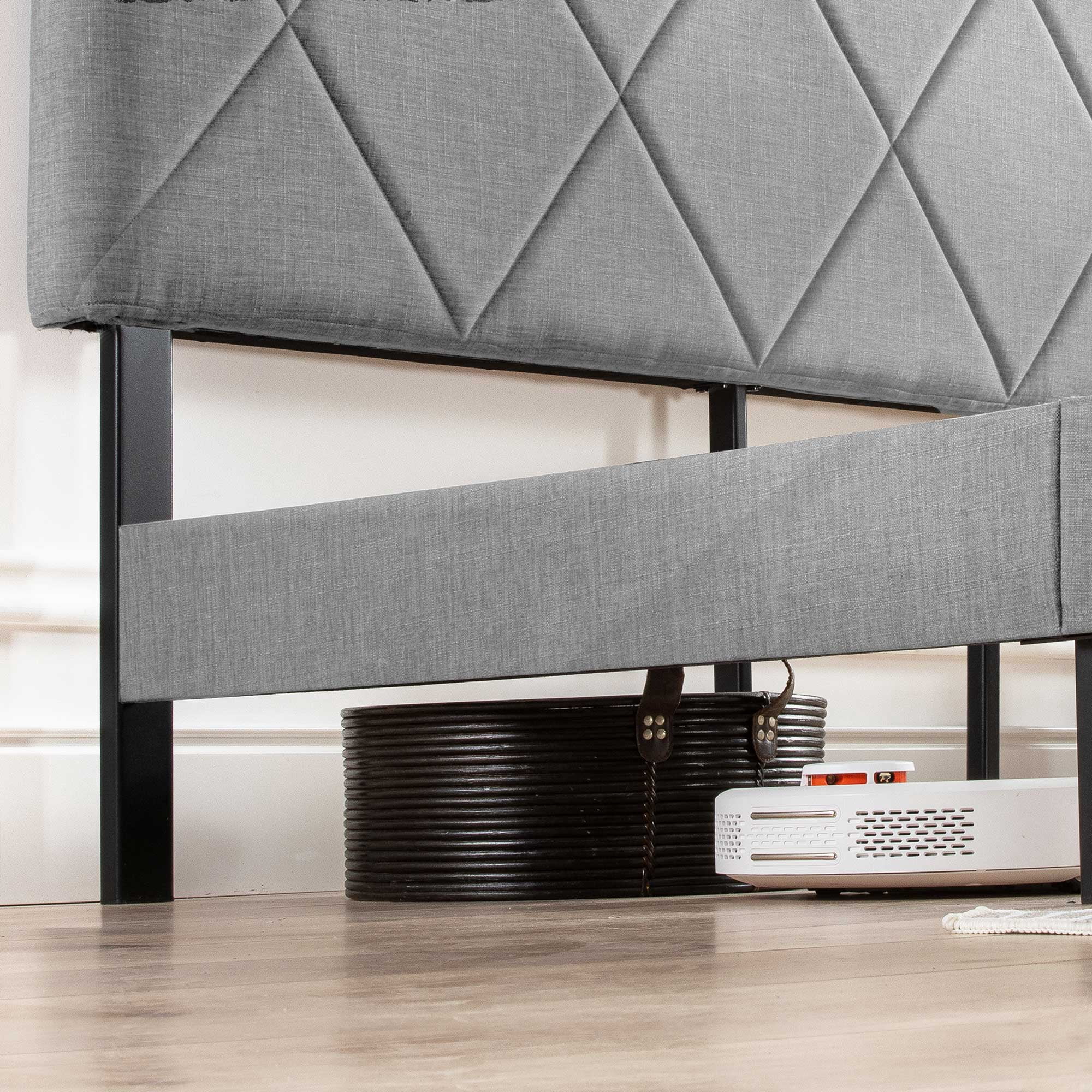 Mellow Olena Upholstered Platform Bed Frame with Headboard, Light Grey, Queen