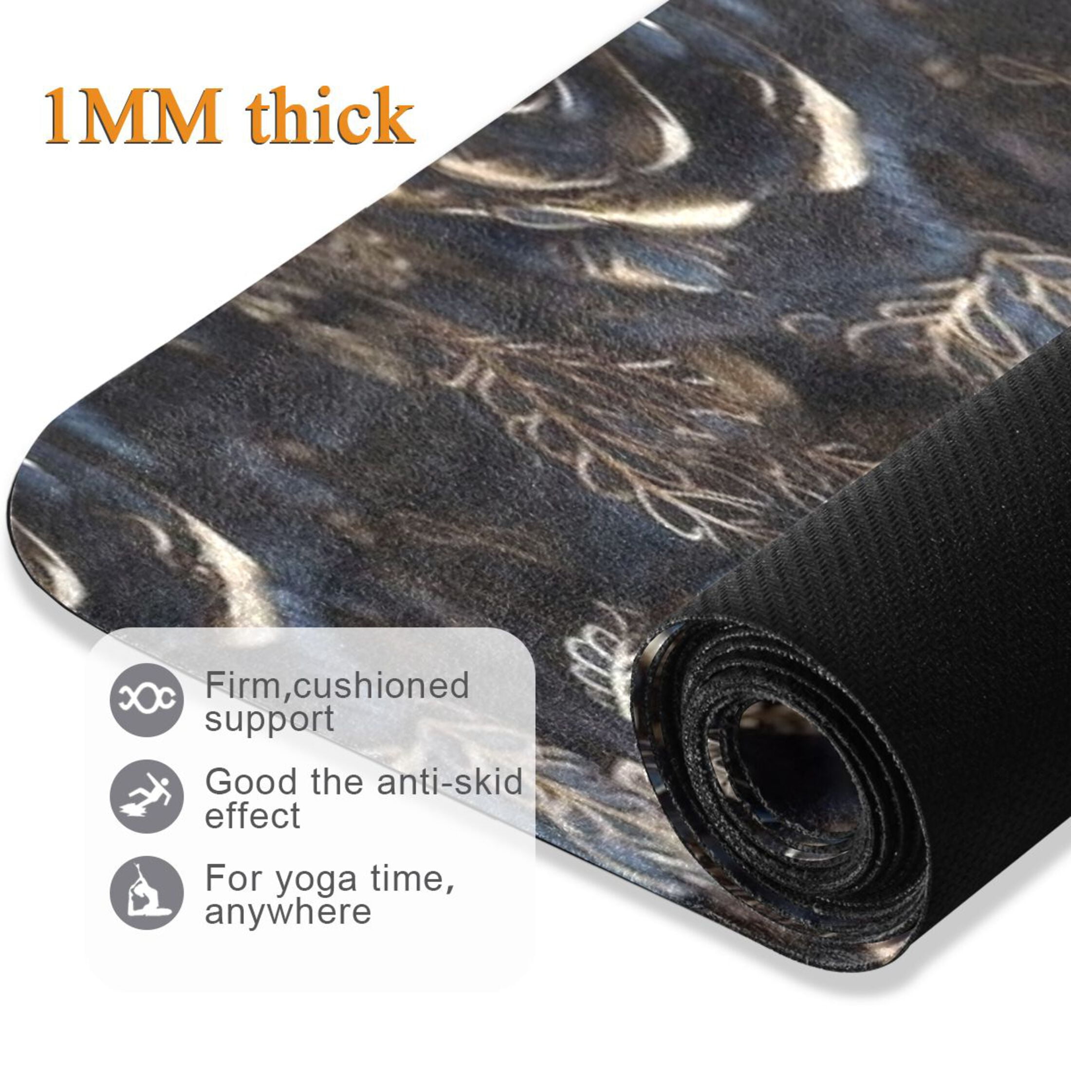 BZSMCE Yoga Mat Women Fitness Mat Gothic Black Rose Pattern