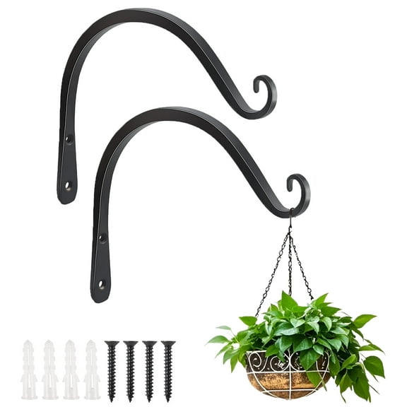 WLGJL 2 Pack 8 Inch Hanging Plant Bracket Wall Hooks Decorative Plant Hangers for Outdoor Hanging Bird Feeders, Wind Chimes, Plant Baskets, Black