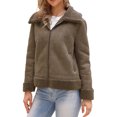 thumbnail image 4 of Abrigo de invierno de piel sintética para mujeres, cálido, grueso, forrado de piel, chaqueta de cuero sintético XS marrón oscuro, 4 of 6