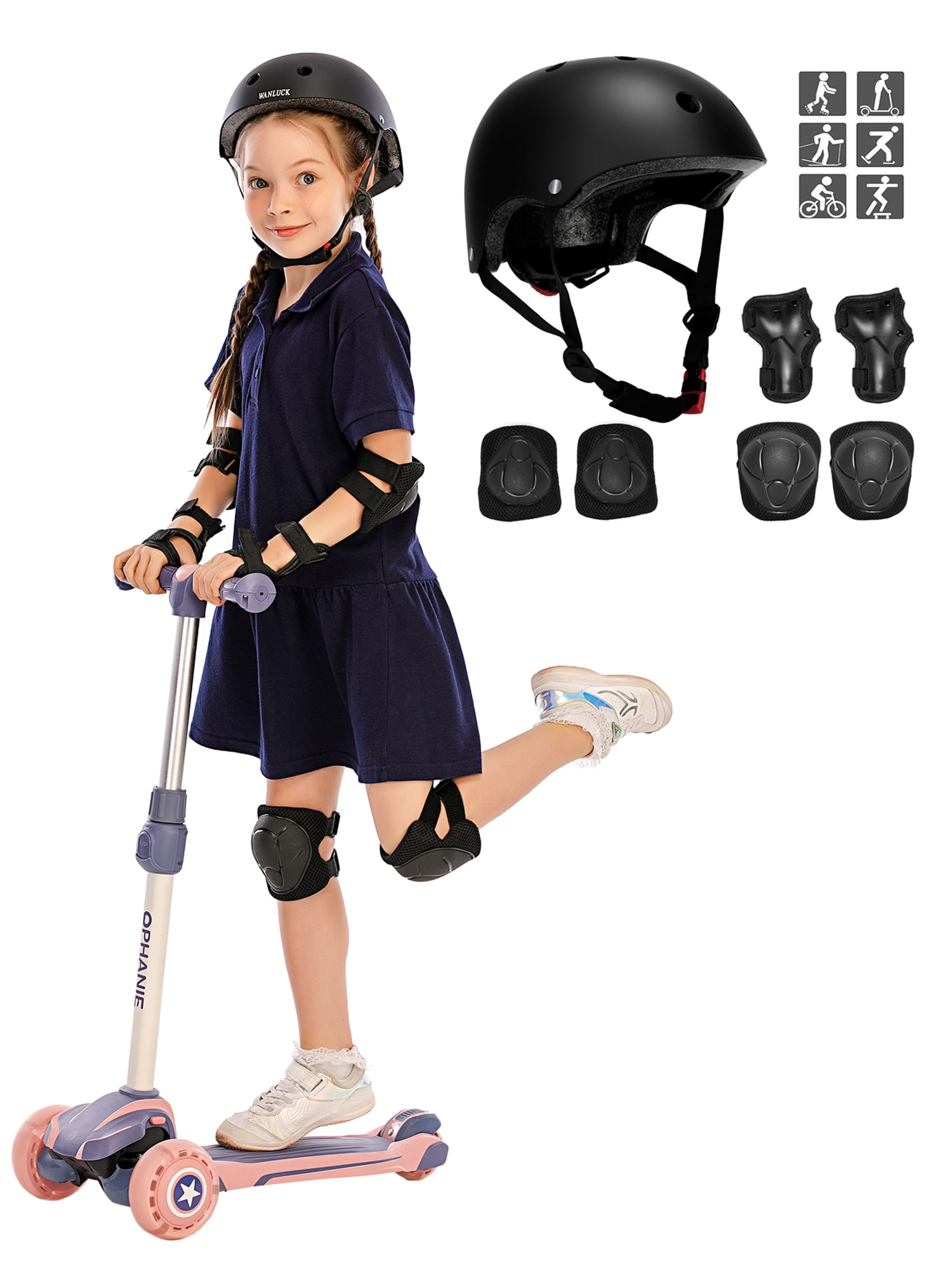 7Set Boys Girls Kids Safety Helmet/&Knee/&Elbow/&Wrist Pad For Cycling Skate Bike