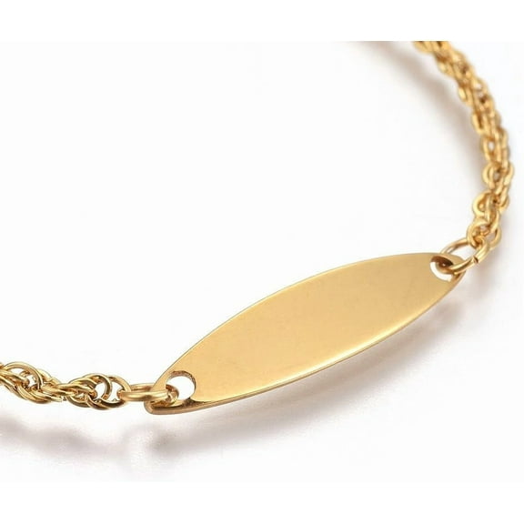 304 Stainless Steel ID Bracelets with Rope Chains and Lobster Claw Clasps Golden 21.8cm Personalized Jewelry for Women
