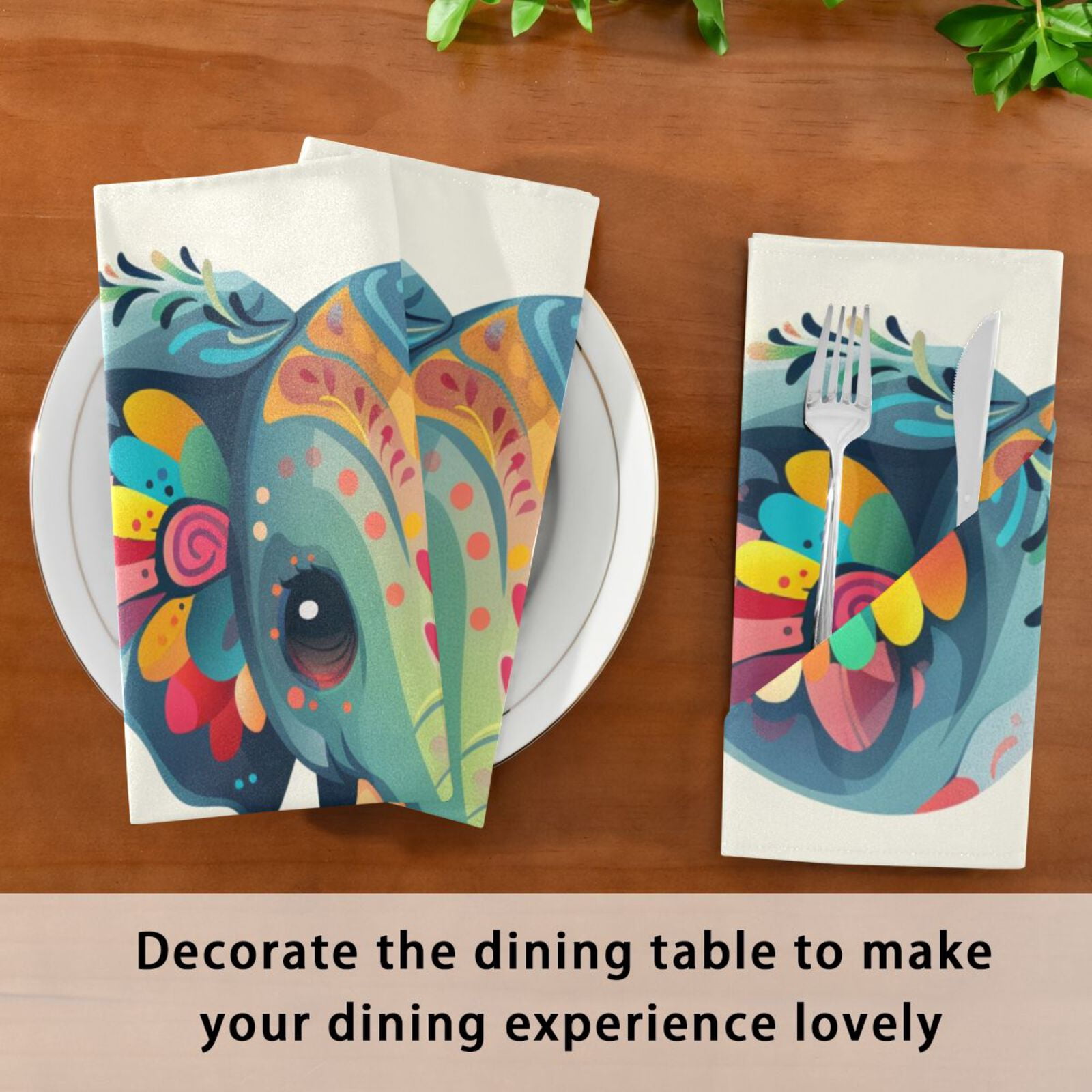 JSTEL Cute Elephant Boho Cloth Napkins Set of 6, 20x20 Inch Washable and Reusable Napkin for Decoupage Dinner Party Everyday Use