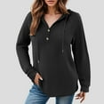 thumbnail image 2 of Kaprioy Hoodies for Women Waffle Pullover Sweatshirts Casual V Neck Comfy Hoody Long Sleeve Fall Fashion Button Tops Black, XXL, 2 of 6