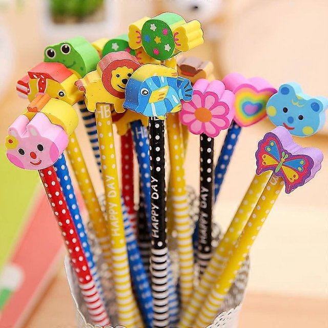 20 pcs Cartoon Pencils with Erasers, HB Pencils Set with Cute Animal Eraser, Pencils with Eraser Toppers