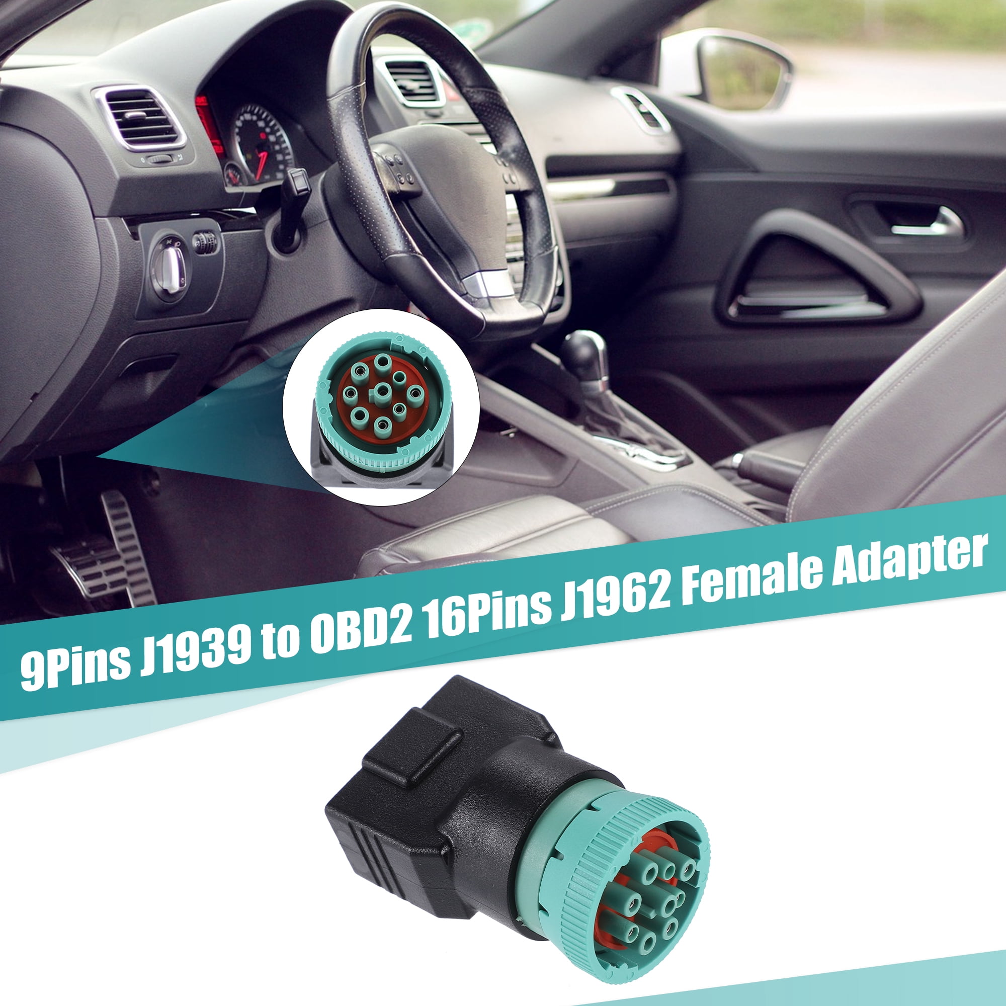 Unique Bargains Type 2 OBD2 Male 9 Pin J1939 to OBD2 16 Pin J1962 Female Adapter