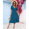 thumbnail image 2 of Vestido de verano AUSELILY para mujer, cuello en V, manga corta, azul turquesa, 2 of 5