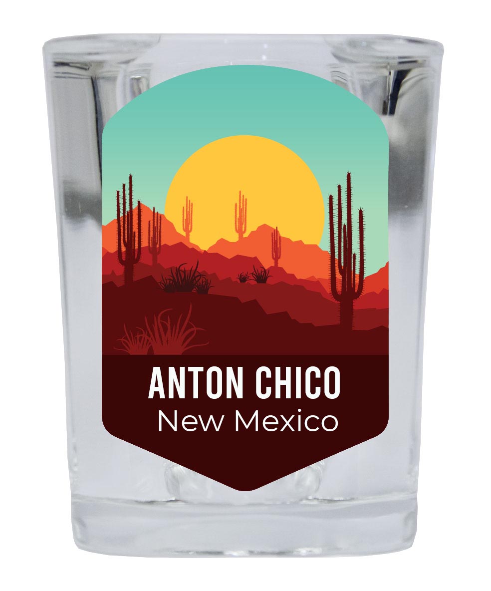 Anton Chico New Mexico Souvenir 2 Ounce Square Shot Glass Desert Design