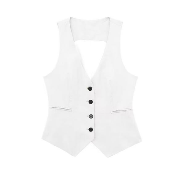 Baberdicy Lady Coat Women Linen Casual Vest Ladies Sleeveless V Neck Vests Single Breasted Tops Womens Blazer White