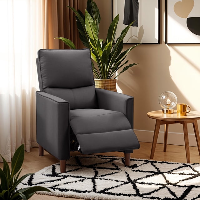 CorLiving Alder Upholstered Indoor Push Back Manual Recliner with Wood Legs, Dark Grey