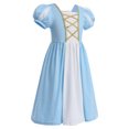 thumbnail image 4 of IBTOM CASTLE Kids Girls Princess Puff Sleeve Dresses + Crown Movie Character Costume Halloween Cosplay Fancy Dress Up Gown 7-8 Years Blue, 4 of 8