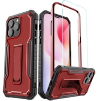 ExoGuard for iPhone 14 Pro Max Case 6.7 Inch, Rubber Shockproof Full-Body Cover Case Come with a Tempered Glass Screen Protector and Kickstand (Red)