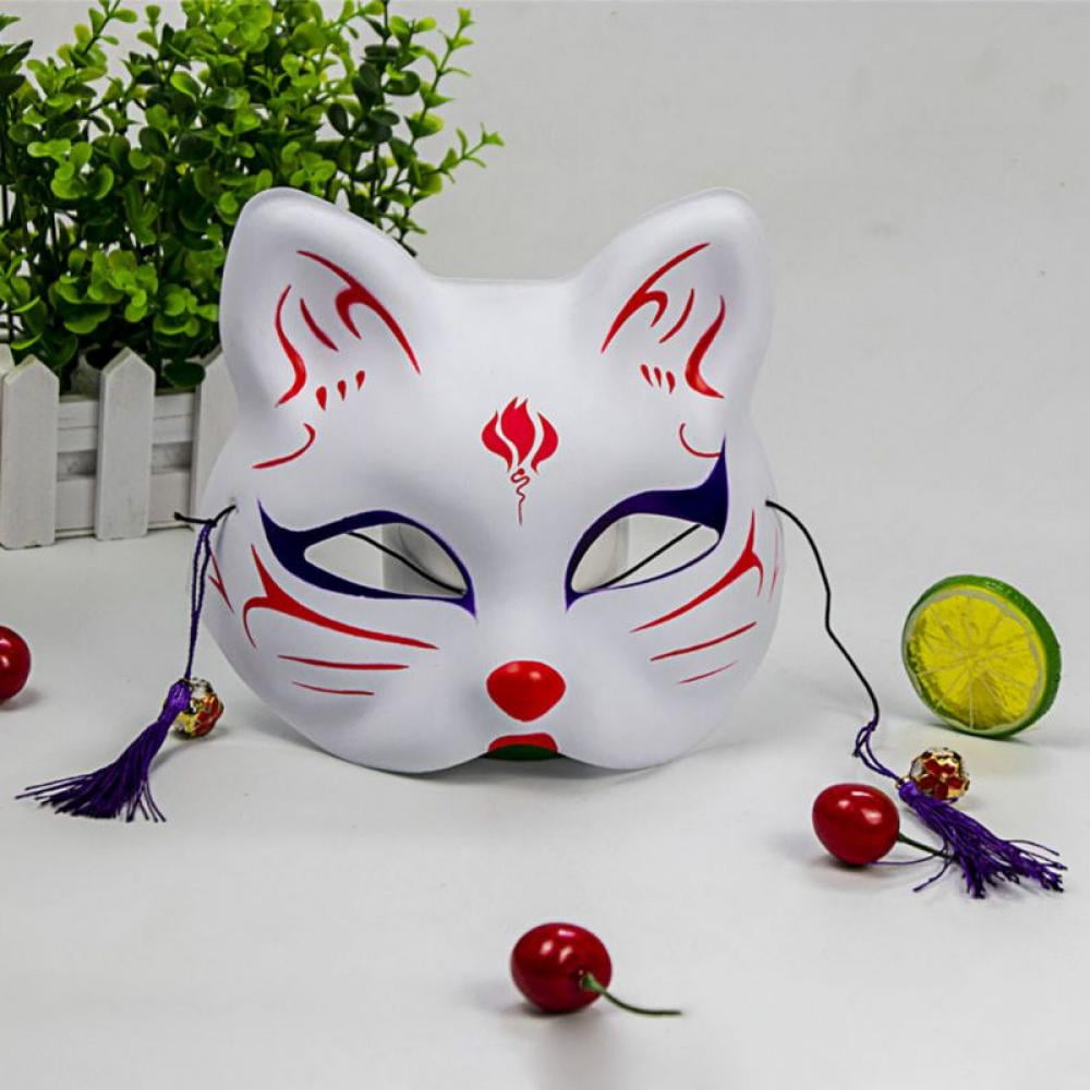 YangYong Kitsune Cat Mask for Halloween Costume Cosplay, Japanese Kimono  Kabuki Fox Accessories Masquerade Ball Party