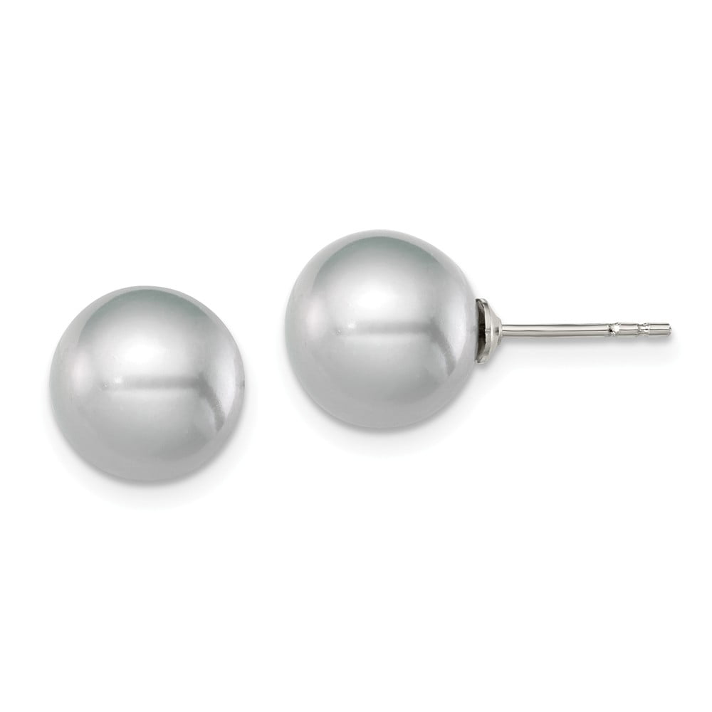 Solid 925 Sterling Silver Simulated Birthstone Simulated Pearl Earrings 9mm x 10mm 