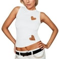thumbnail image 2 of EliteGoogv Women Heart Cut Out Ruched Crop Tank Tops Tight Fitted Crewneck Asymmetrical Vest Clean Girls Fashion Womens Tee tops White L, 2 of 9