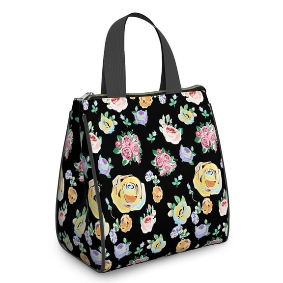 Pioneer Flower Floral Print Pattern Insulated Lunch Bag for Women & Adults,Large Portable Soft Cooler Lunch Bag,Thermal Food Storage Tote with Pearl Cotton,8.66L,8.75x5.75x9.5 Inch