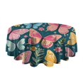 thumbnail image 5 of Pink Butterfly Rose Daisy Green Pattern Round Tablecloth 60"x60",Wrinkle Wipeable Table Cloth for Kitchen Dining Room Picnic Patio Party, 5 of 6