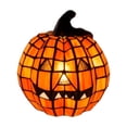 thumbnail image 4 of 4.7" Tiffany Style Large Resin Jack O Lantern Lamp, Halloween LED Light Up Resin Pumpkin Lantern, Stained Glass Pumpkin Accent Night Light, Fall Thanksgiving Indoor Room Window Tabletop Decor, 4 of 15