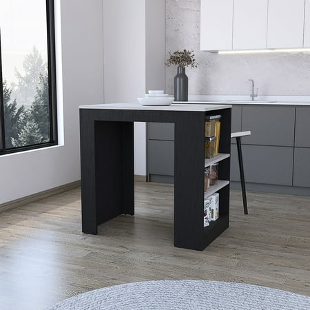 Black Kitchen Island Three Shelves for Storage / Ideal for Meal Prepping in Small Areas