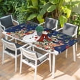 thumbnail image 2 of Blue Christmas Snowman Table Cloths for 5 Foot Rectangle Tables, Xmas Snowflake Elk Tree Balls Patio Waterproof Elastic Fitted Tablecloths, Washable Rectangular Table Cover for Camping, 2 of 8