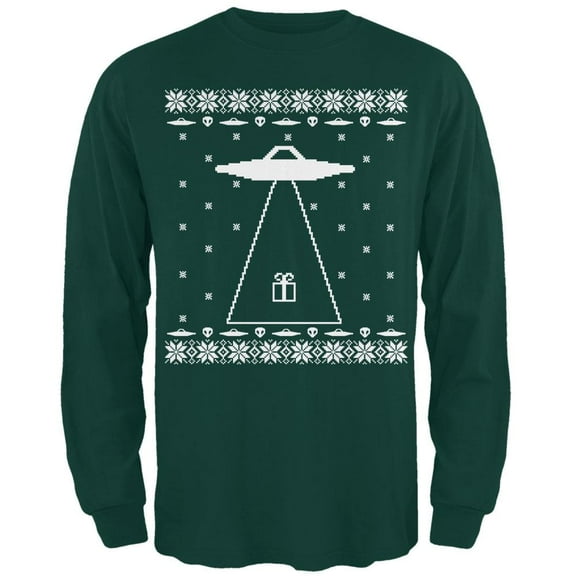 Alien Abduction Ugly XMAS Sweater Forest Adult Long Sleeve T-Shirt - Medium