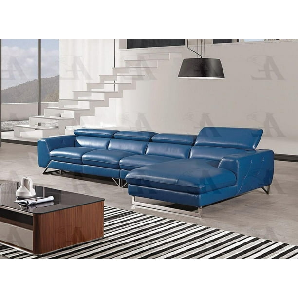 Modern Blue Full Italian Leather Sectional Set Right American Eagle Ek L030 Com Full Italian Leather Sectional Set, Blue Leather Sofa Sectional