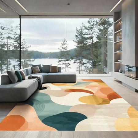 ODIKA 4'x6' Machine Washable Non-Slip Area Rug, Abstract Burnt Orange High Traffic Rug, Orange, 1072721
