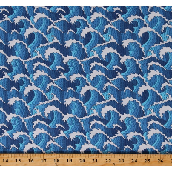 Cotton Waves Oceans Water Landscape Lakes Blue Cotton Fabric Print by the Yard (12022059)