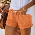 thumbnail image 2 of YHAJDS High Waisted Shorts Women Solid Color Tencel Linen Straight Leg Folded Hem With Pockets Weekend Wear, 2 of 8
