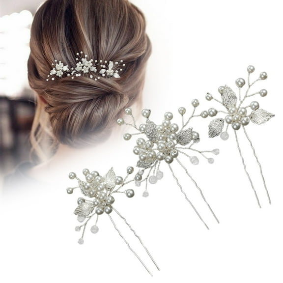 Fairy Hairpin 3 Pack Gold & Silver Pearl Hair Pins U Shaped Hair Sticks for Women Elegant Bridal Or Hair Accessories Everyday Hair Clip