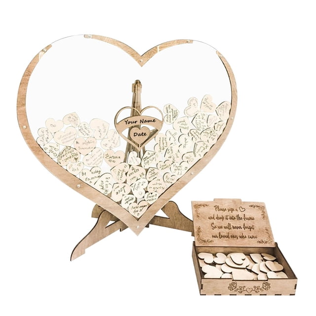 Bearachild Libro de invitados de boda en forma de corazón, marco de caja, decoración de fiesta, 60 corazones Type2