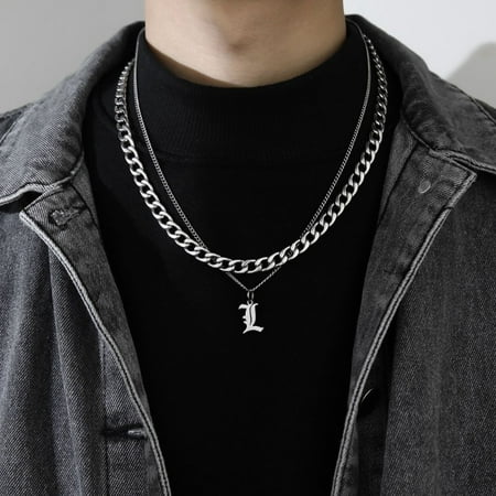 Punk Friends Gift Sweater chain Couple Necklace Thick Chain Men Women Titanium Steel Necklace Men Clavicle Chain Korean Style Necklace Cuban Letter Necklace L