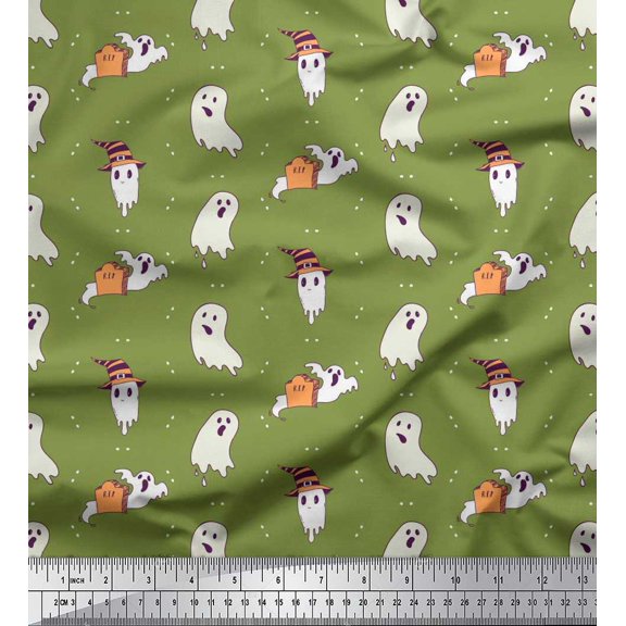 Soimoi Cotton Duck Fabric Ghost Halloween Print Sewing Fabric Yard 56 Inch Wide