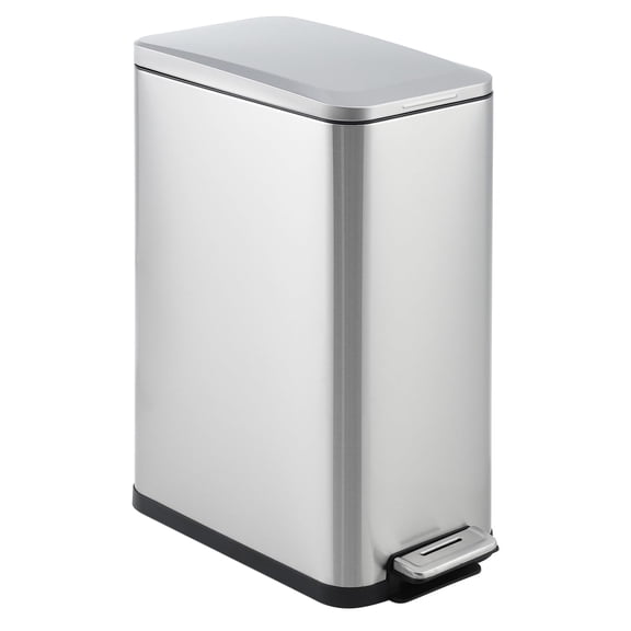 13 Gallon Trash Can with Lid, Stainless Steel Garbage Can with Foot Pedal, Soft Close Inner Bucket for Kitchen, Bathroom, Office, Narrow Space, Silver