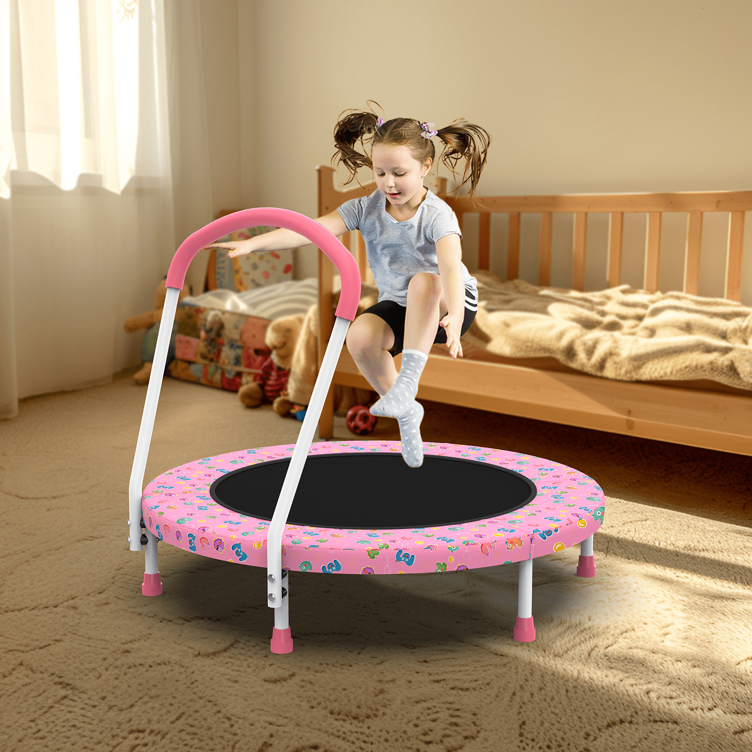 36inch Mini Trampoline for Kids Ages 1-6 Indoor Outdoor Trampoline with Handle Fun for Kids