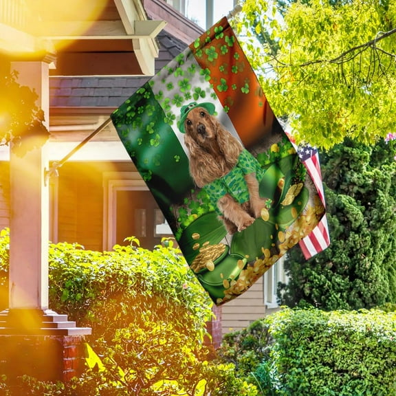 Golden English Cocker Spaniel St. Patrick's Day Flag - Garden Flag (11.5" x 17.5")