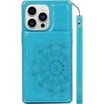 thumbnail image 7 of iPhone 13 Pro Max Wallet Case with RFID Blocking Card Holder,PU Leather Magnetic Buttons Portrait Stand Flip Wrist Strap Shockproof Case for iPhone 13 Pro Max 6.7 Inch,Mandala Blue, 7 of 7