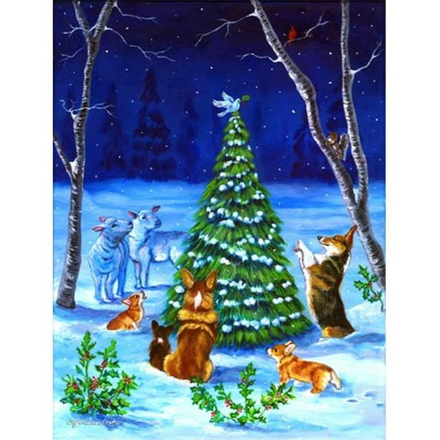 Corgi Drapeau de Paix de Noël en Toile Taille Maison