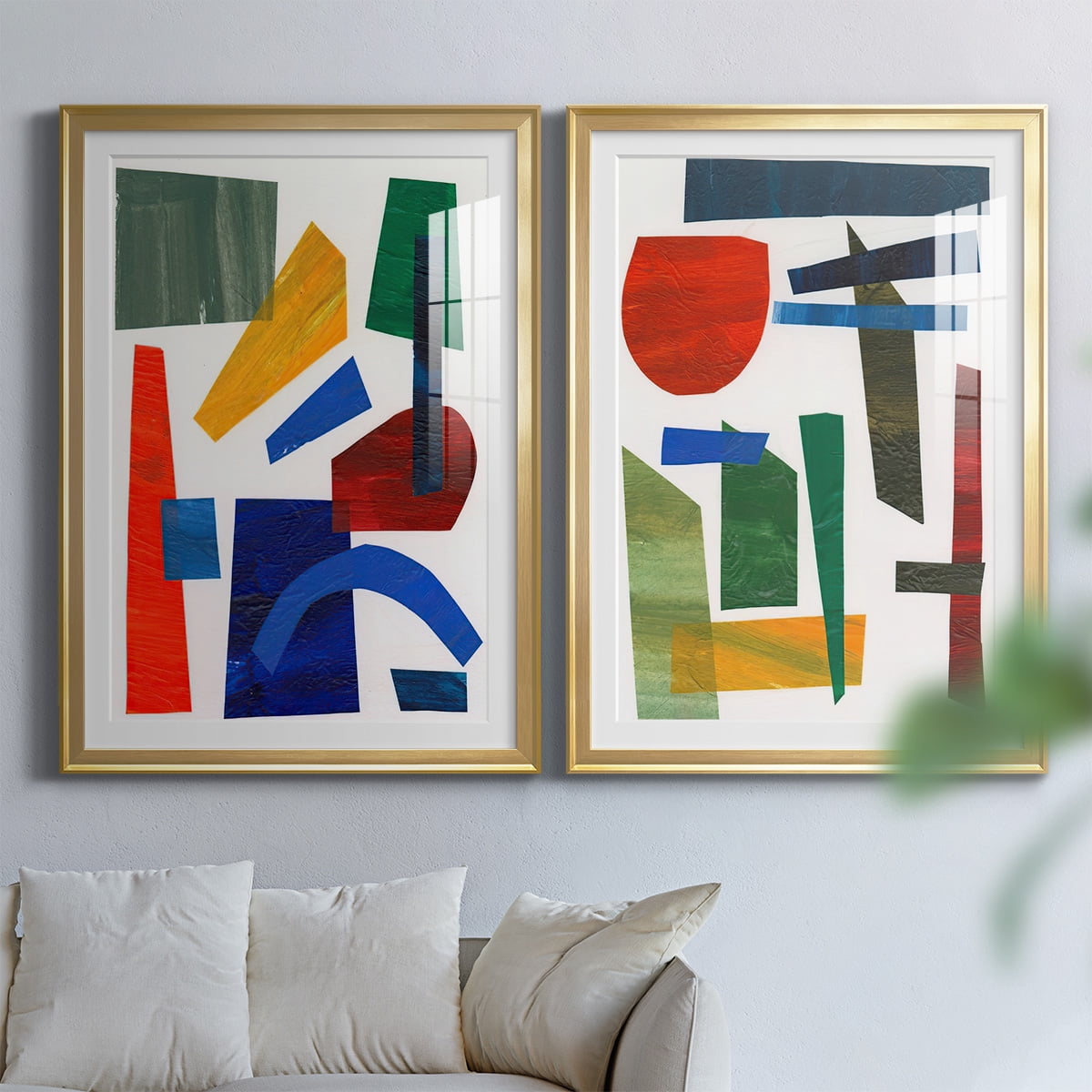 Wexford Home Colorful Shapes I Premium Framed Print, 30.5" x 42.5" - Ready to Hang, Gold (Set of 2)